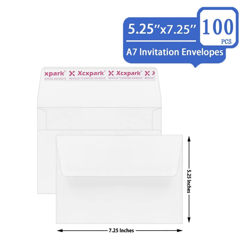 Xxcxpark أظرف دعوات قابلة للطباعة Xxcxpark 100 قطعة بحجم A7 5.25X7.25 بوصة، أظرف ورقية بيضاء 120GSM ذاتية الإغلاق للدعوات، الأوراق، الصور، الوثائق، حفلات الزفاف، حفلات استقبال المواليد، سهلة الإغلاق من خلال التقشير. - Image 2